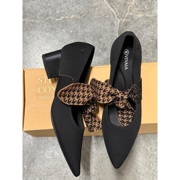 VIVAIA Elegant Black Low Heel Pumps with Bow Detail – Chic Comfort Pointed Toe - Picture 8 of 10